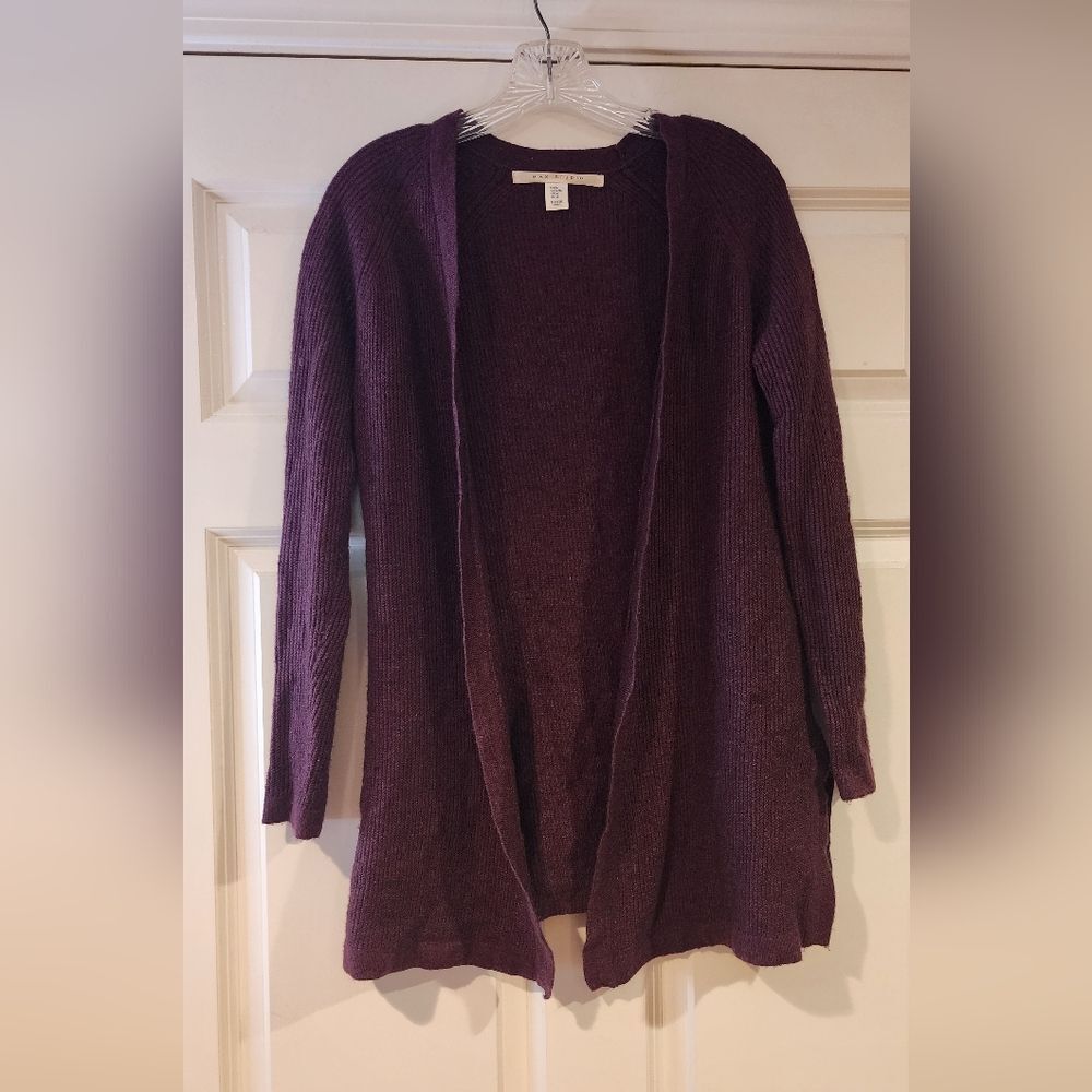 Max Studio plum colored wool/acrylic open front cardigan sweater M
